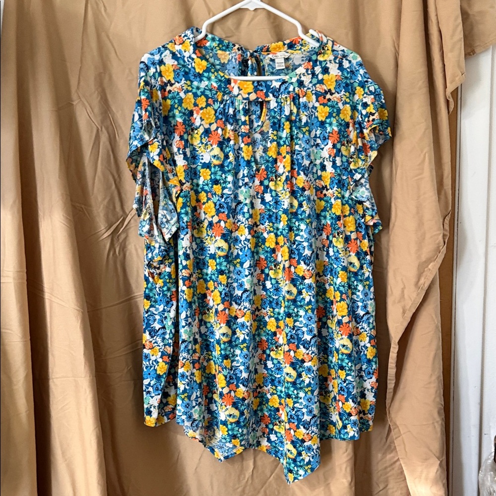 Cato Floral Blouse - Blue, Yellow, Orange